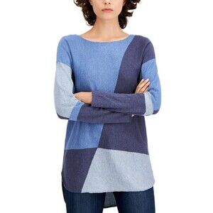I.N.C International Concepts Crew Neck Sweater Colourblock Blue Size Petite PM